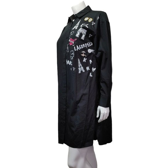 Karl Lagerfeld Paris Print and Patches Shirt / Dress Women's Size Medium - Picture 8 of 13